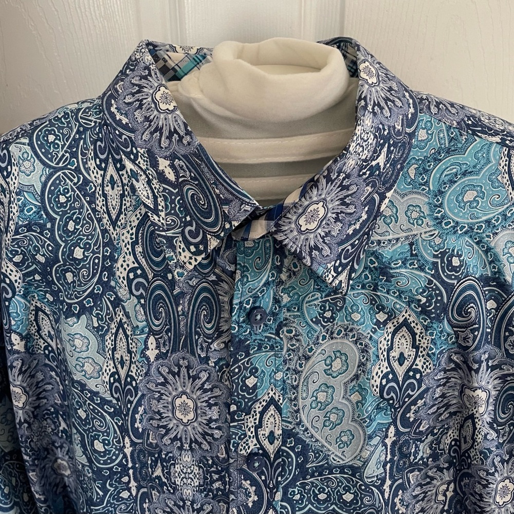 Thomas Dean Men’s Blue Paisley Print Flip Cuff Long Sleeve Shirt 2XLT